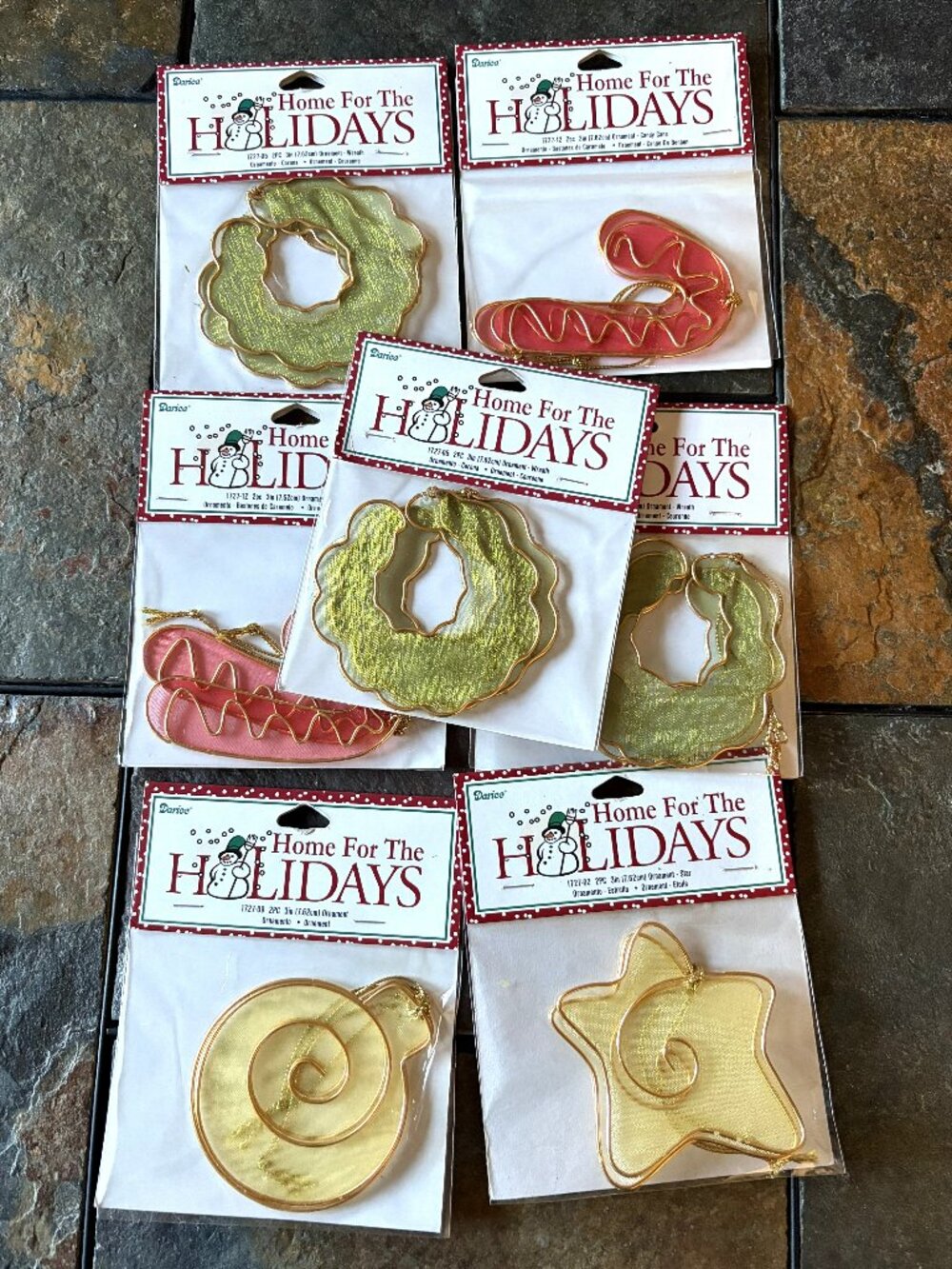 Vintage Darice Christmas Ornaments Lot Organza Wreath Candy Cane Star Y2K NOS